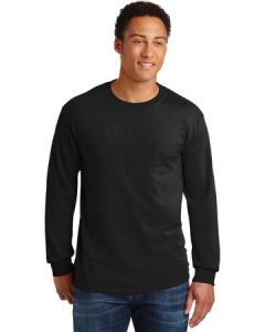 Gildan - Ultra Cotton 100% US Cotton Long Sleeve T-Shirt with Pocket.  2410